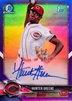 2018 Bowman Prospects Autographs Chrome #HG Hunter Greene Purple Refractor Baseball Card