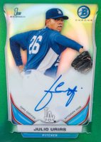 2014 Bowman Chrome Autograph Prospects #JU Julio Urias Green Refractor Baseball Card
