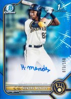 2022 Bowman Chrome Prospect Autographs #CPAHM Hendry Mendez Blue Refractor Baseball Card