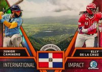 2024 Bowman Chrome International Impact #II15 Elly de La Cruz/Junior Caminero Orange Refractor Baseball Card