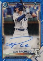 2021 Bowman Draft Chrome Draft Pick Autographs #CDAIP Izaac Pacheco Blue Wave Refractor Baseball Card