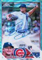 2023 Topps Chrome Rookie Autograph #RAJST Justin Steele Aqua Wave Baseball Card