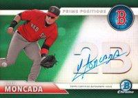 2016 Bowman Chrome Prime Position Autographs #PPAYM Yoan Moncada Green Baseball Card