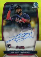2023 Bowman Chrome Rookie Autographs #CRAMH Michael Harris II Yellow Refractor Baseball Card