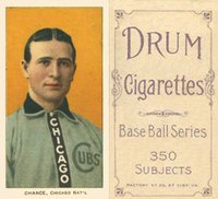 1909 White Borders Drum 350 #79 Frank Chance Portrait-Yellow Background Baseball Card