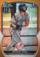 2023 Bowman Chrome Prospects #BCP139 Spencer Jones Gold Refractor Baseball Card