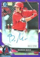 2018 Bowman Chrome Prospects Autographs #BCPABM Brandon Marsh Purple Refractor Baseball Card