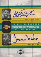 2003 Upper Deck Legends Championship Teammates Dual Autographs #LA-JW James Worthy/Magic Johnson Basketball Card