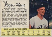 1962 Jell-O #6 Roger Maris Hand Cut Baseball Card