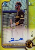 2022 Bowman Chrome Prospect Autographs #CPASZ Samuel Zavala Yellow Refractor Baseball Card