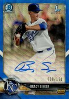 2018 Bowman Draft Chrome Draft Picks Autographs #CDABS Brady Singer Blue Wave Refractor Baseball Card