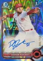 2022 Bowman Chrome Prospect Autographs #CPAGA Graham Ashcraft Blue Raywave Refractor Baseball Card