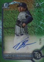 2022 Bowman Chrome Prospect Autographs #CPATB Taj Bradley Green Shimmer Refractor Baseball Card