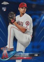 2018 Topps Chrome #150 Shohei Ohtani Pitching-Blue Wave Refractor Baseball Card