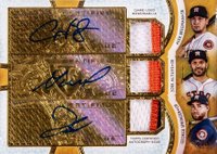 2018 Topps Triple Threads Autograph Relic Combo #AJG Alex Bregman/George Springer/Jose Altuve Gold Baseball Card