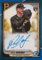 2024 Bowman Chrome Chrome Rookie Autographs #CRAPS Paul Skenes Blue Refractor Baseball Card