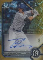 2022 Bowman Chrome Prospect Autographs #CPATS Trey Sweeney Gold Shimmer Refractor Baseball Card