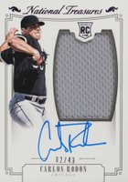 2015 Panini National Treasures #208 Carlos Rodon Material Autograph-Purple Baseball Card