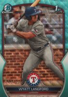 2023 Bowman Draft #BDC106 Wyatt Langford Chrome-Aqua Wave Baseball Card