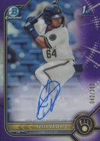 2022 Bowman Chrome Prospect Autographs #CPAFV Felix Valerio Purple Refractor Baseball Card