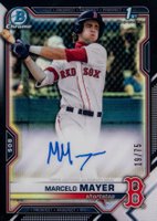 2021 Bowman Draft Chrome Draft Pick Autographs #CDAMM Marcelo Mayer Black Refractor Baseball Card
