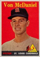 1958 Topps #65y Von McDaniel Yellow Name Baseball Card