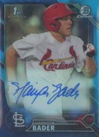 2016 Bowman Chrome Prospects Autographs #HB Harrison Bader Blue Refractor Baseball Card