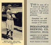 1916 Indianapolis Brewing #160 Howard Shanks Baseball Card