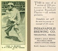 1916 Indianapolis Brewing #20 Geo. J. Burns Baseball Card