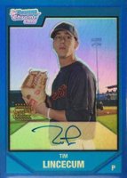 2007 Bowman Chrome Prospects #BC238 Tim Lincecum Blue Refractor-Autograph Baseball Card