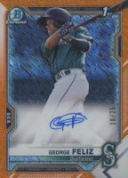 2021 Bowman Chrome Prospect Autographs #CPAGF George Feliz Orange Shimmer Refractor Baseball Card