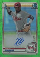 2020 Bowman Chrome Prospect Autographs #CPAKSI Kendall Simons Green Refractor Baseball Card