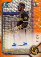 2022 Bowman Chrome Prospect Autographs #CPASZ Samuel Zavala Orange Wave Refractor Baseball Card