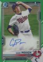 2021 Bowman Draft Chrome Draft Pick Autographs #CDACPO Cade Povich Green Refractor Baseball Card