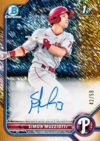 2022 Bowman Chrome Prospect Autographs #CPASMZ Simon Muzziotti Gold Shimmer Refractor Baseball Card