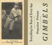 1916 Gimbels #107 Al. Mamaux Baseball Card