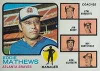 1973 Topps #237n Braves Manager/Coaches Burdette No Right Ear Baseball Card