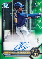 2022 Bowman Chrome Prospect Autographs #CPAJCO Jackson Chourio Green Refractor Baseball Card