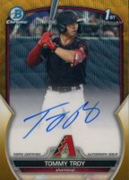 2023 Bowman Draft Chrome Prospect Autograph #CDATT Tommy Troy Gold Wave Baseball Card
