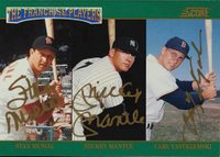 1992 Score The Franchise  #4 Stan Musial/Mickey Mantle/Carl Yastrzemski Autograph Baseball Card