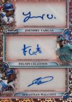 2024 Bowman Sterling Triple Refractor Autographs #TRAVCW Felnin Celesten/Joendry Vargas/Sebastian Walcott Rose Gold Mini Diamond Refractor Baseball Card
