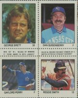 1983 Fleer Stamps # Dan Quisenberry/George Brett/Gaylord Perry/Reggie Smith Panel Baseball Card