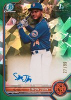 2022 Bowman Chrome Prospect Autographs #CPASJ Simon Juan Green Atomic Refractor Baseball Card