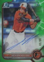 2022 Bowman Draft Chrome Draft Pick Autographs #CDAJH Jackson Holliday Green Refractor Baseball Card