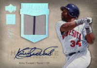 2005 Upper Deck Hall of Fame Seasons #HFSKP2 Kirby Puckett Autograph-Material Rainbow 1/1 Baseball Card
