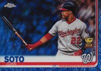 2019 Topps Chrome #155 Juan Soto Bat in One Hand-Blue Wave Refractor Baseball Card