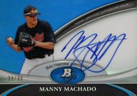 2011 Bowman Platinum Prospects Autographs #MM Manny Machado Blue Refractor Baseball Card