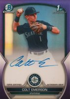 2023 Bowman Draft Chrome Prospect Autograph #CDACE Colt Emerson Purple Refractor Baseball Card