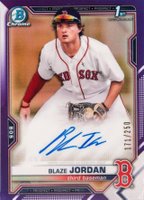 2021 Bowman Chrome Prospect Autographs #CPABJ Blaze Jordan Purple Refractor Baseball Card