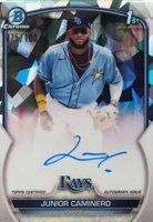 2023 Bowman Chrome Prospect Autographs #CPAJCR Junior Caminero Atomic Refractor Baseball Card